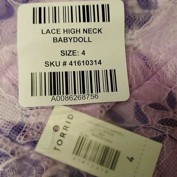 ❤️NWT VINTAGE TORRID LACE WIRELESS BABYDOLL SHEER HIGH NECK LILAC LINGERIE PLUS - Picture 12 of 12